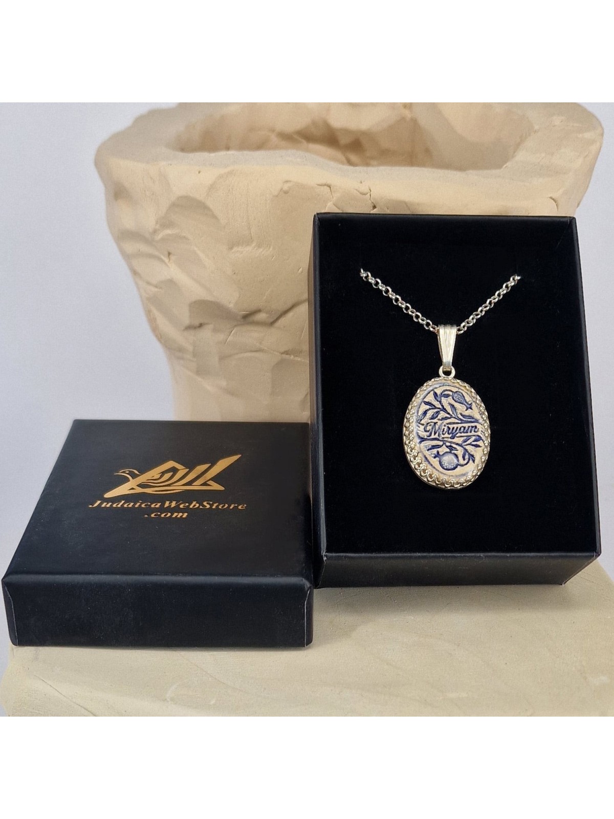 Art en argile fait à la main en argent sterling et céramique grenade personnalisée