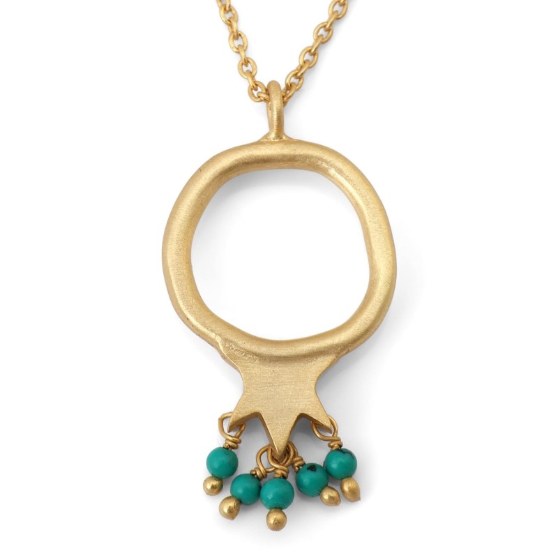 Gold-Plated Pomegranate Outline Necklace with Turquoise Stones by Yair