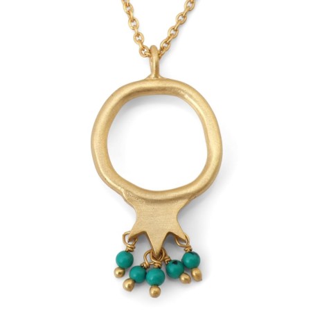 Gold-Plated Pomegranate Outline Necklace with Turquoise Stones by Yair