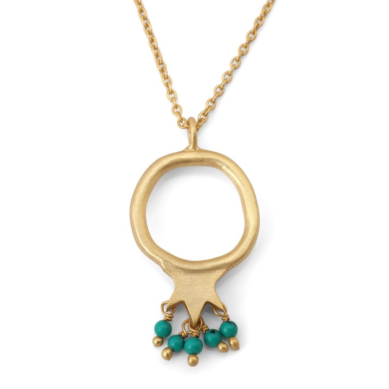 Gold-Plated Pomegranate Outline Necklace with Turquoise Stones by Yair