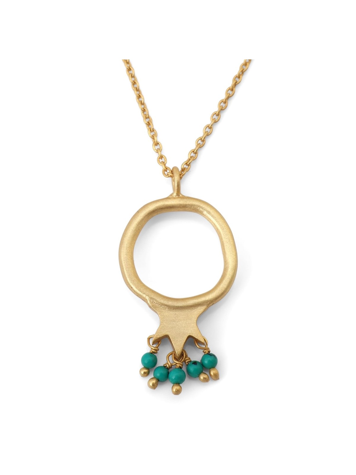 Gold-Plated Pomegranate Outline Necklace with Turquoise Stones by Yair