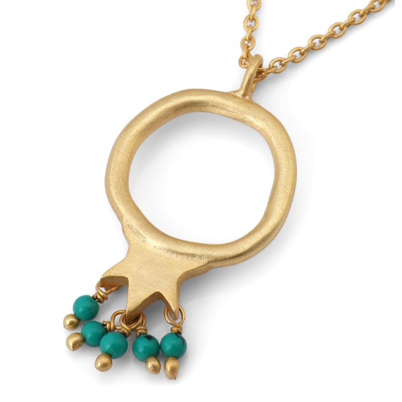 Collier Contour Grenade Plaqué Or avec Pierres Turquoise par Yair