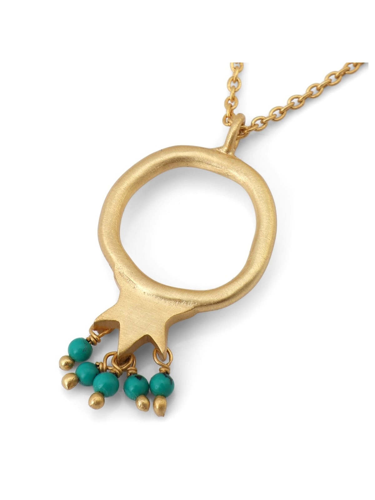 Gold-Plated Pomegranate Outline Necklace with Turquoise Stones by Yair