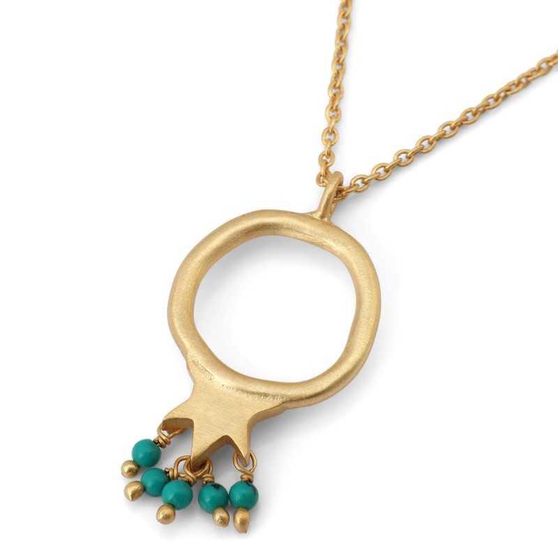 Gold-Plated Pomegranate Outline Necklace with Turquoise Stones by Yair