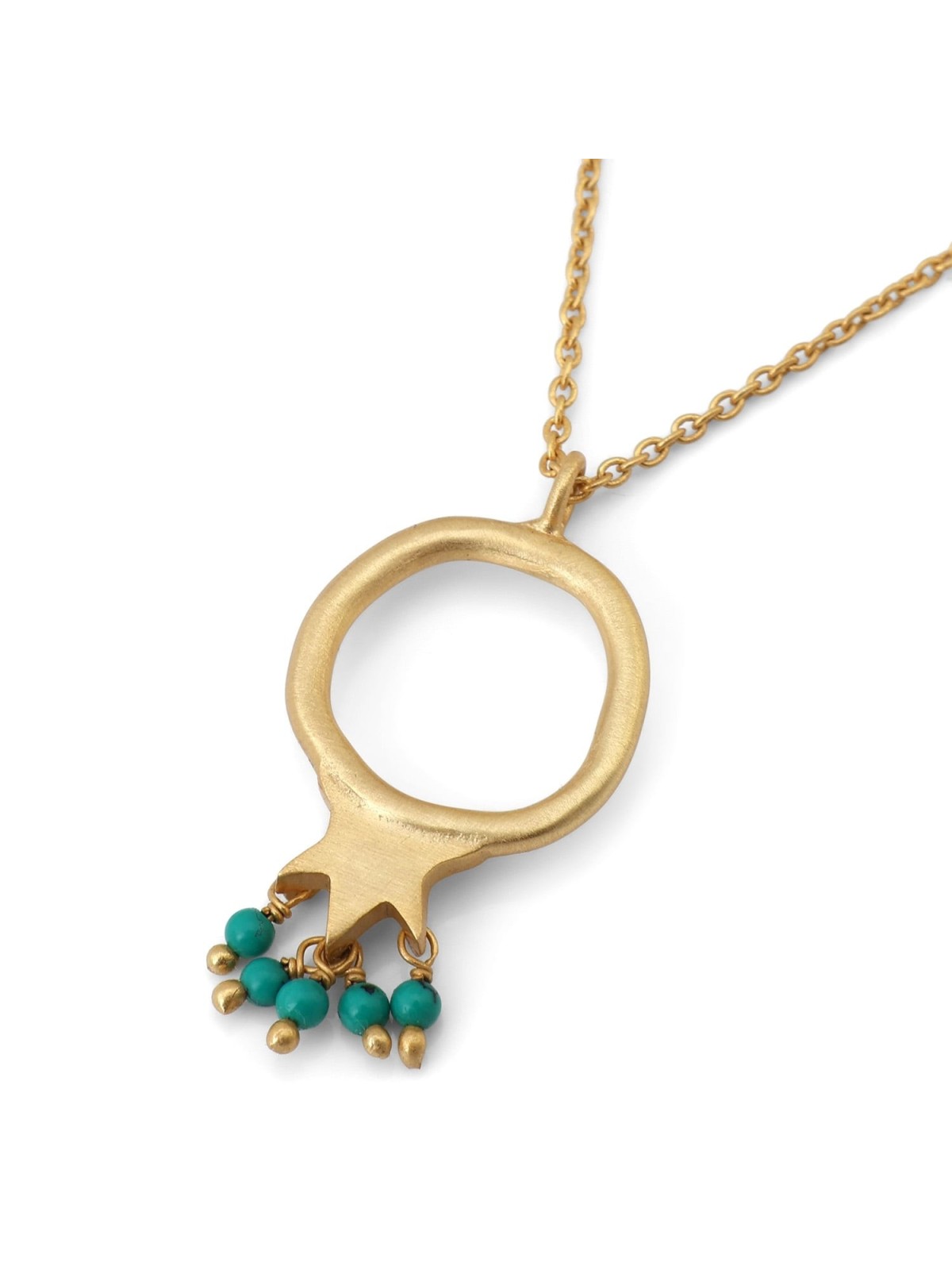 Gold-Plated Pomegranate Outline Necklace with Turquoise Stones by Yair