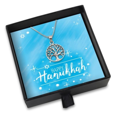 Hanukkah Gift Box - Tree of Life Circular Pendant Necklace