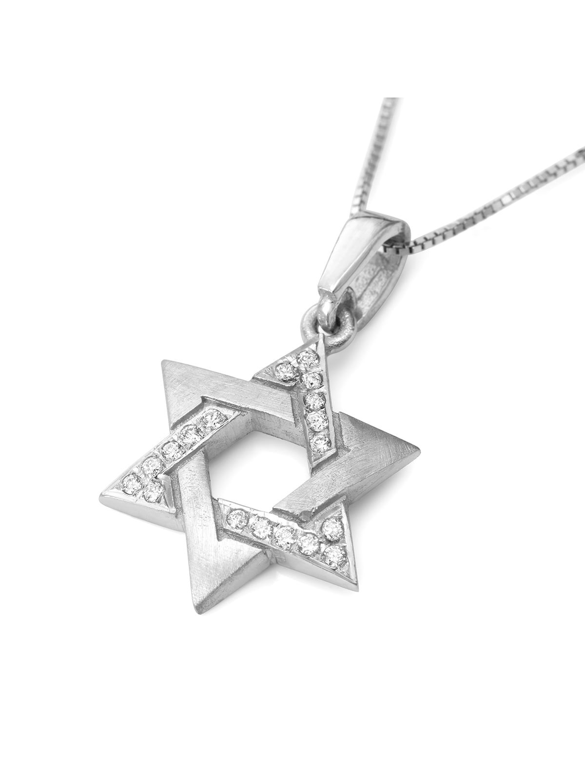 שרשרת תליון יהלום מגן דוד זהב לבן 14 קראט שזורה