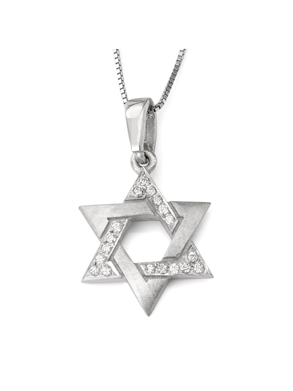 שרשרת תליון יהלום מגן דוד זהב לבן 14 קראט שזורה
