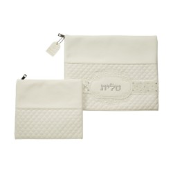 White Faux Leather Tallit Tefillin Bag Set ... | Talit & Tefillin Bags
