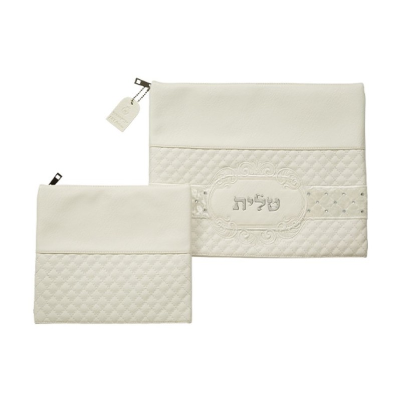 White Faux Leather Tallit Tefillin Bag Set ... | Talit & Tefillin Bags