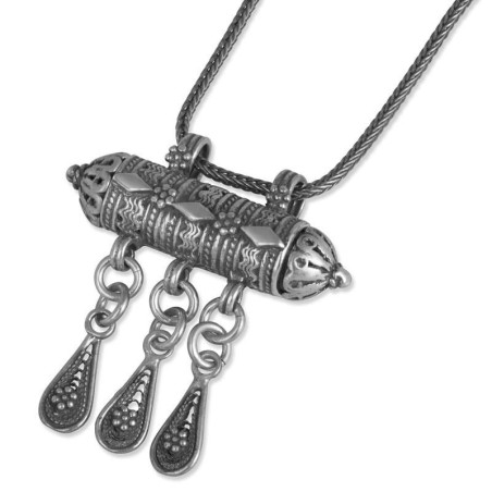 Sterling Silver Yemenite Mezuzah Necklace - Large