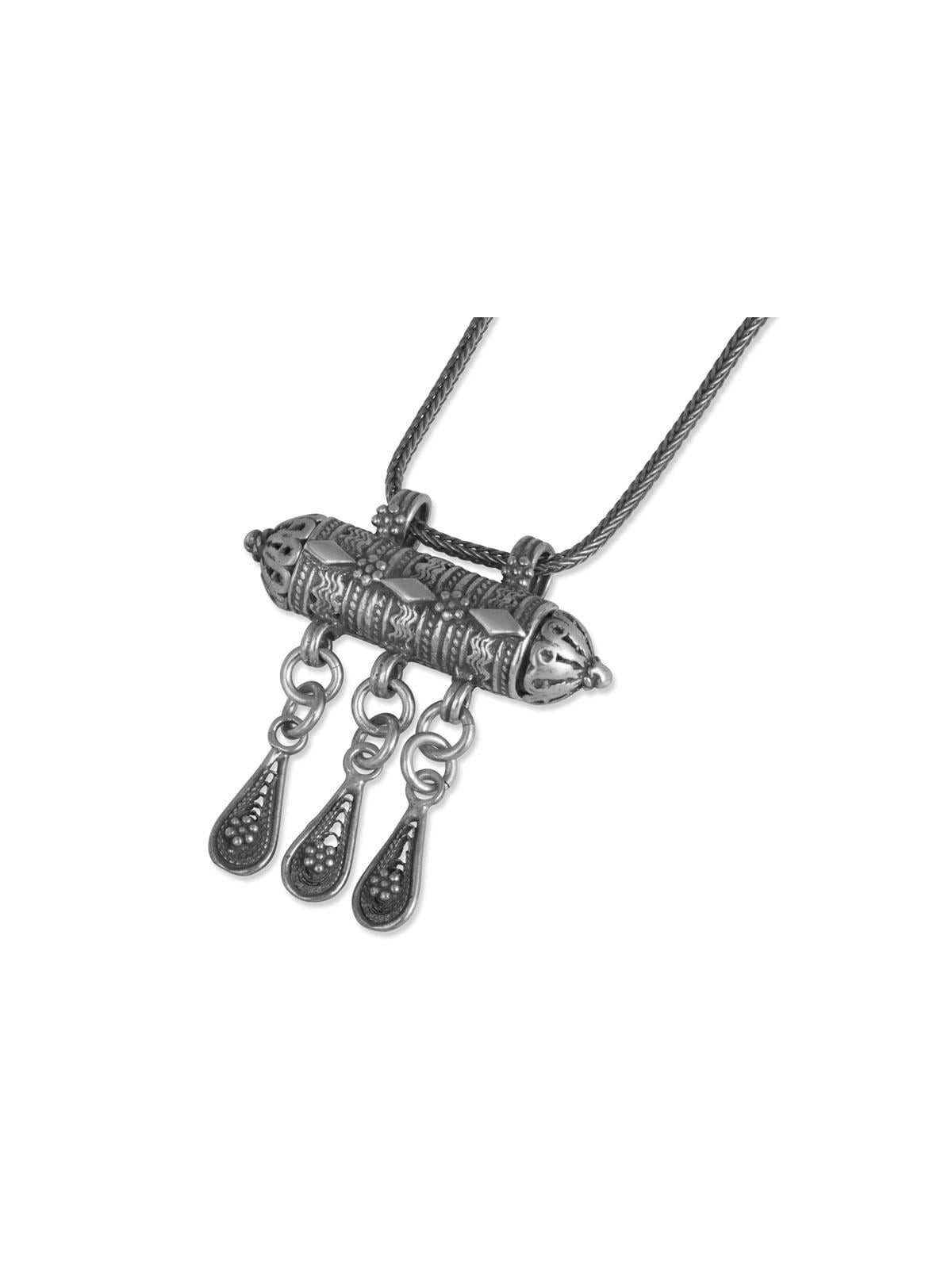 Collier Mezouza yéménite en argent sterling - Grand