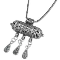 Collier Mezouza yéménite en argent sterling - Extra Large