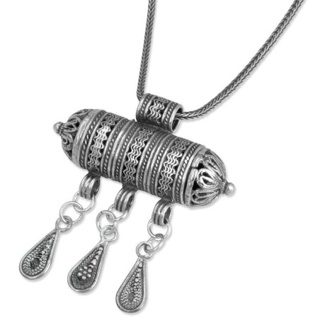 Collier Mezouza yéménite en argent sterling - Extra Large