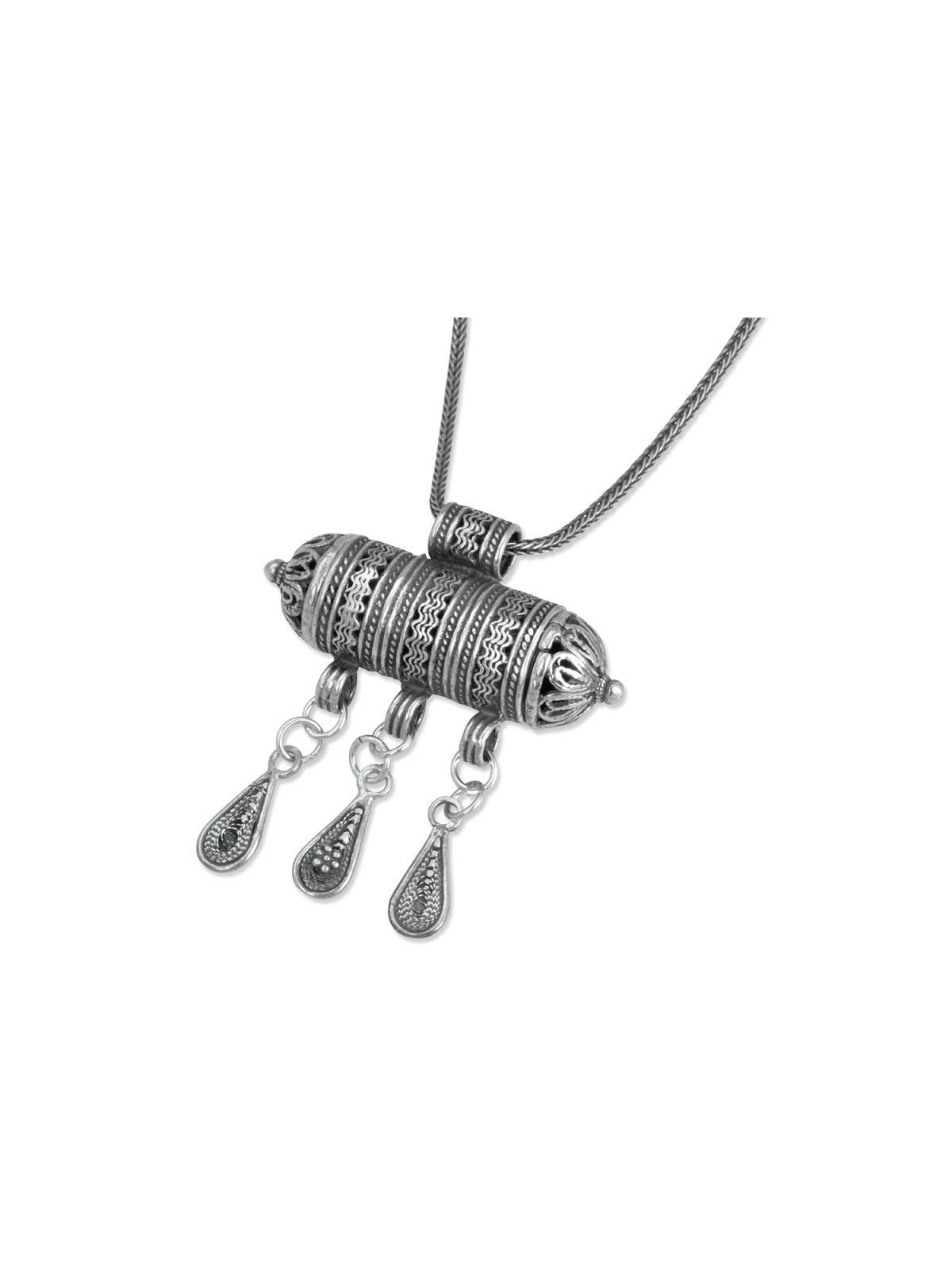Collier Mezouza yéménite en argent sterling - Extra Large