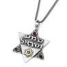Shema Israel: Large Silver and Gold Star of David Necklace with Hamsas