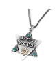 Shema Israel: Large Silver and Gold Star of David Necklace with Hamsas