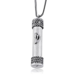 Large Round Sterling Silver Mezuzah Necklace