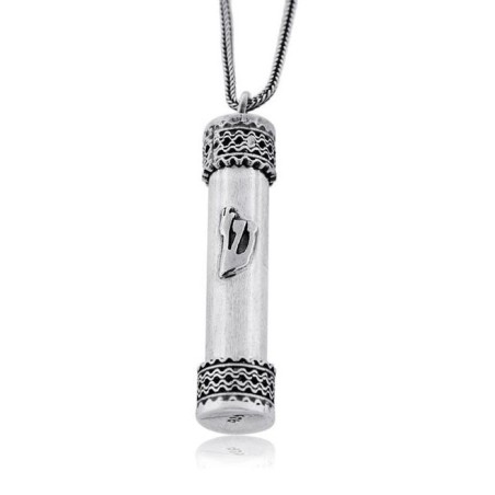 Large Round Sterling Silver Mezuzah Necklace