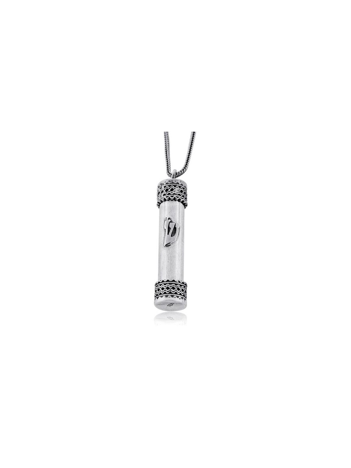 Large Round Sterling Silver Mezuzah Necklace