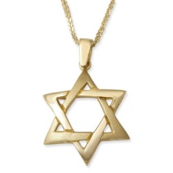 Grand collier à pendentif étoile de David entrelacée en or jaune 14 carats