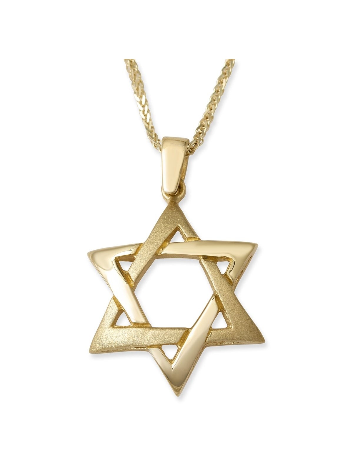 Grand collier à pendentif étoile de David entrelacée en or jaune 14 carats