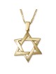 Large 14K Yellow Gold Interlocking Star of David Pendant Necklace