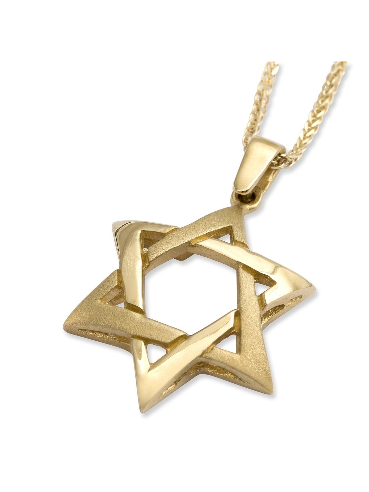 Grand collier à pendentif étoile de David entrelacée en or jaune 14 carats