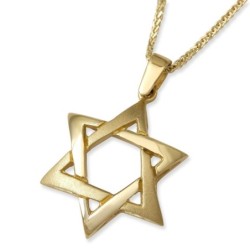 Large 14K Yellow Gold Interlocking Star of David Pendant Necklace