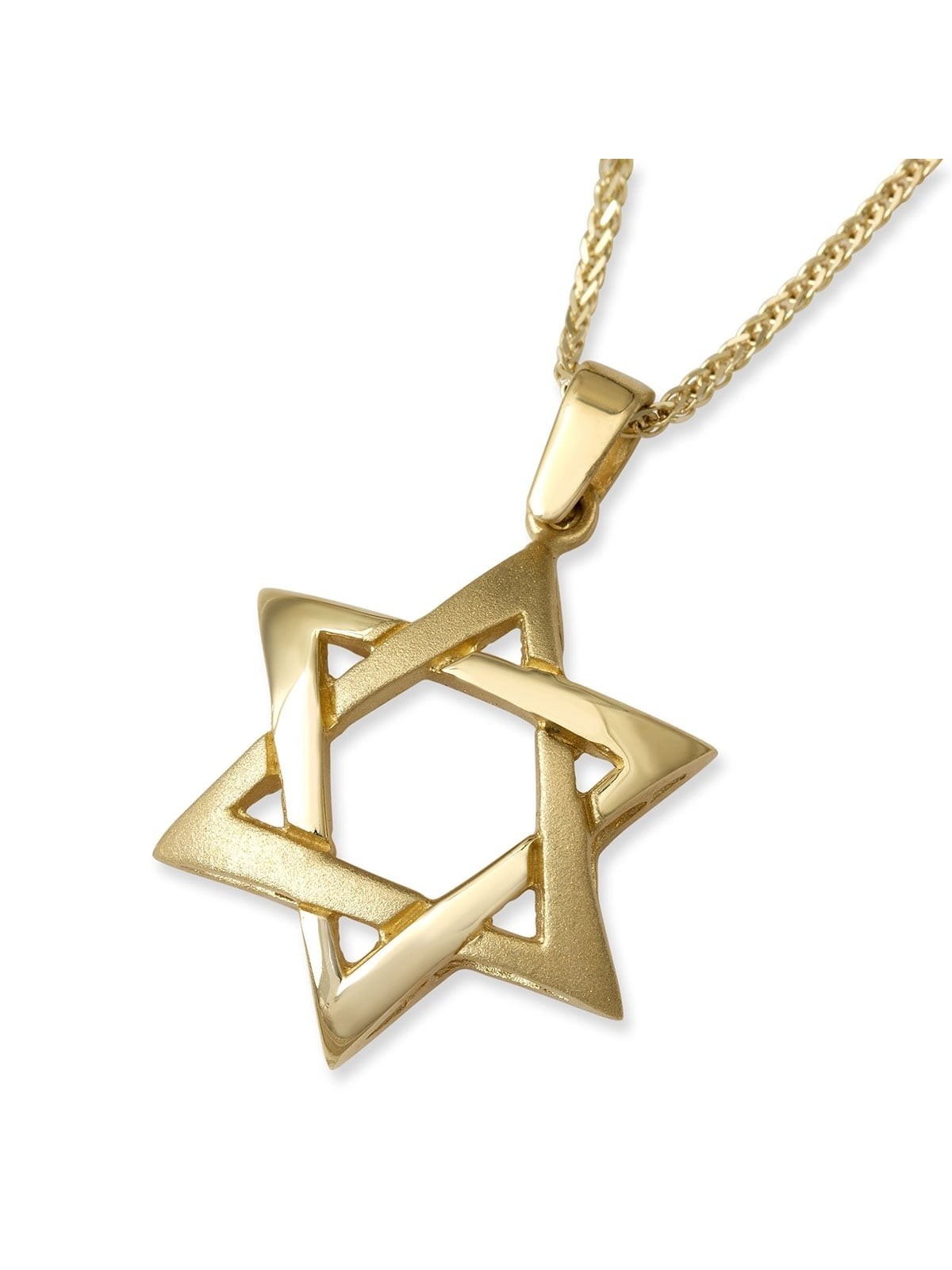 Grand collier à pendentif étoile de David entrelacée en or jaune 14 carats