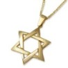 Large 14K Yellow Gold Interlocking Star of David Pendant Necklace