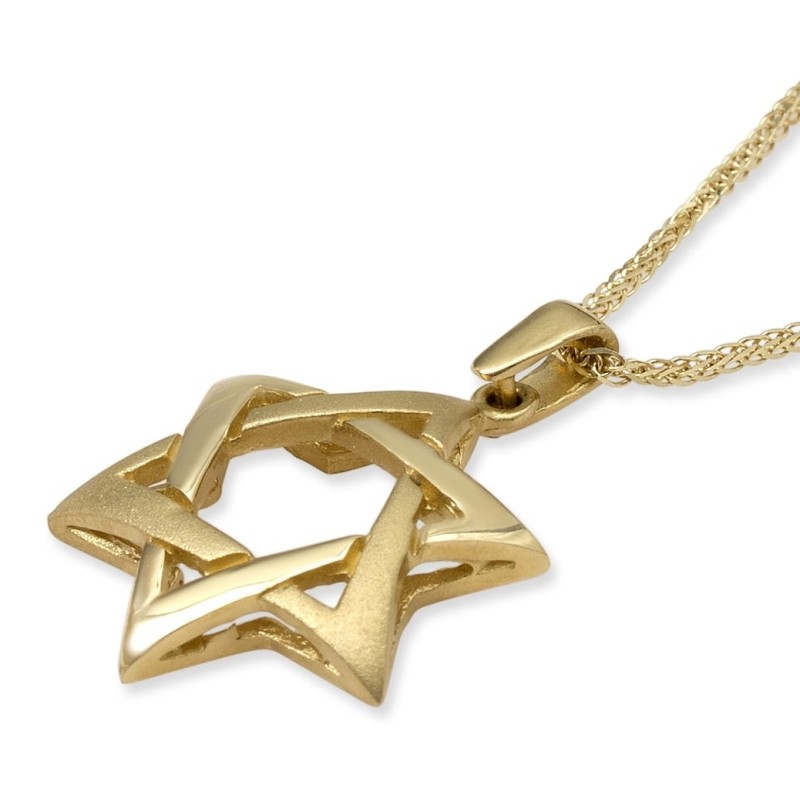 Large 14K Yellow Gold Interlocking Star of David Pendant Necklace