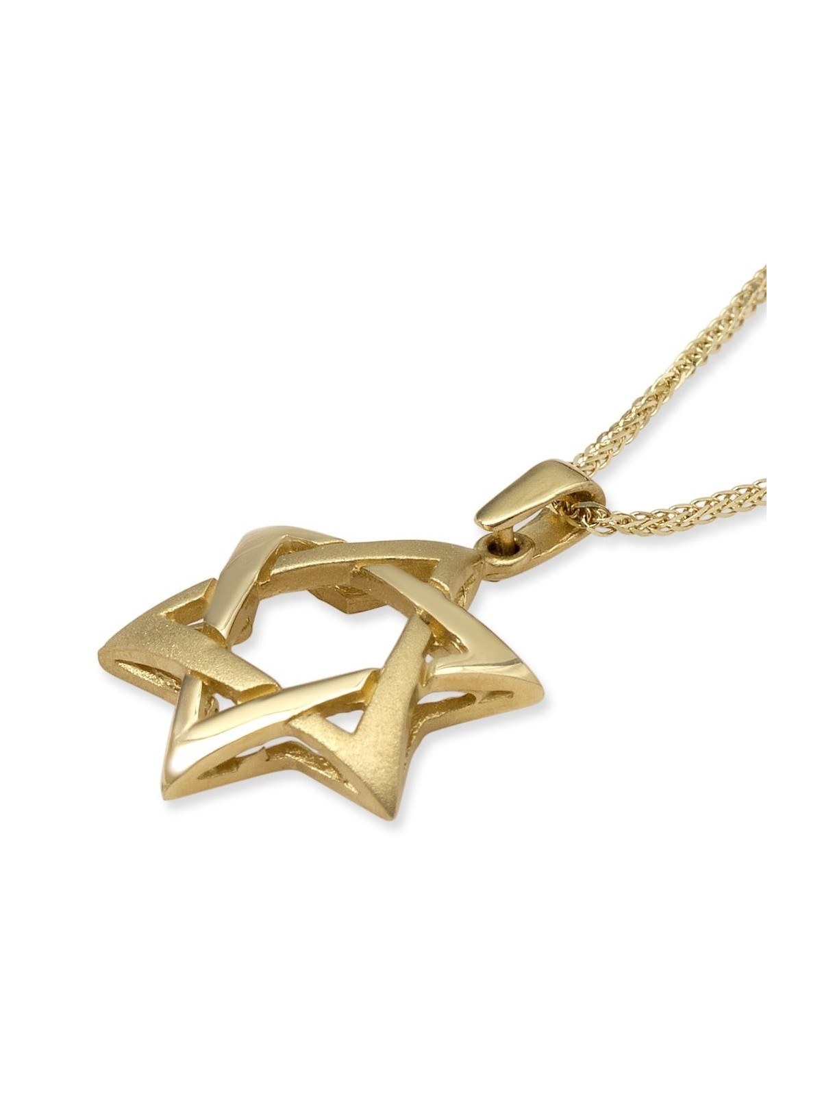 Large 14K Yellow Gold Interlocking Star of David Pendant Necklace