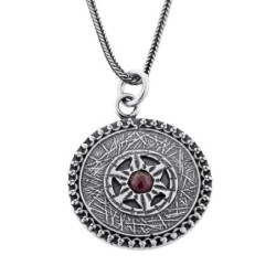 Ana Bekoach: Ornate Silver Necklace with Star of David & Garnet