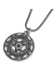 Sterling Silver Disk Pendant Necklace with 9K Gold Star of David and G
