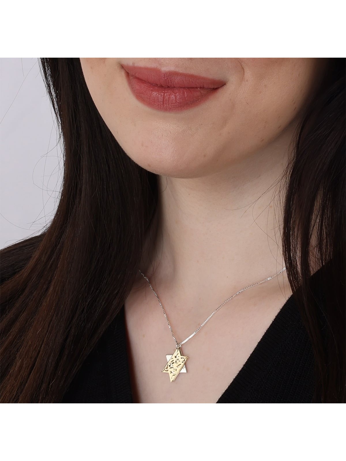 Shema Yisrael Sterling Silver and Gold Plated Star of David Necklace