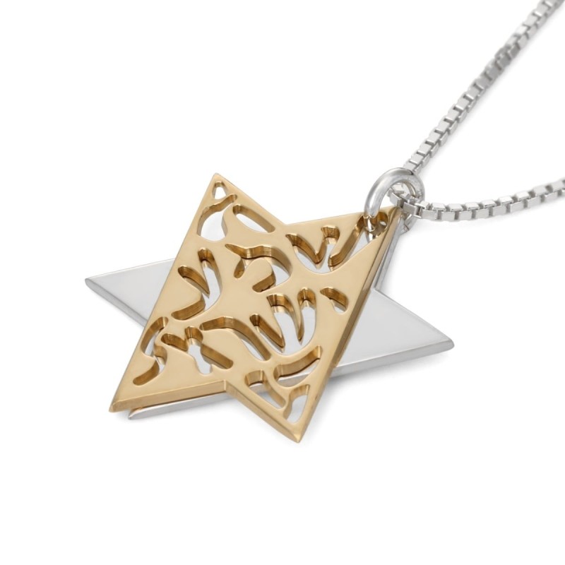 Collier étoile de David plaqué or et argent sterling Shema Yisrael
