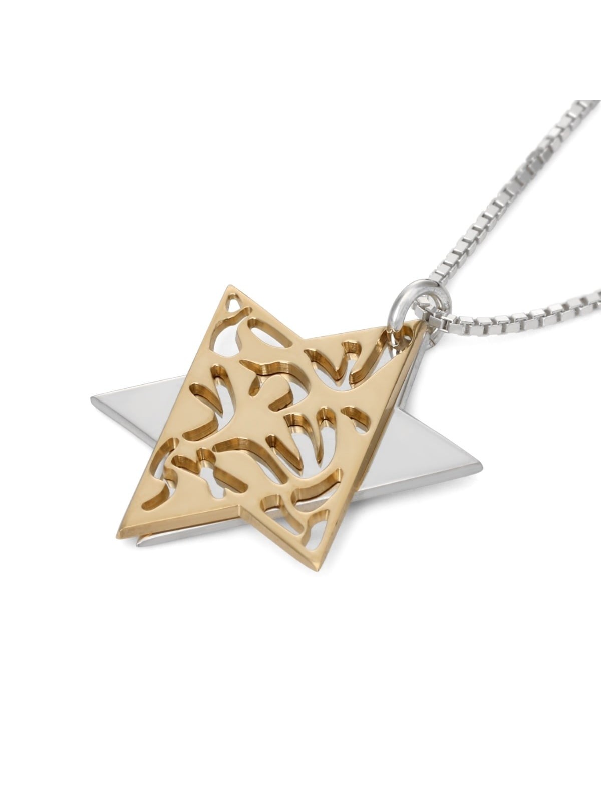 Shema Yisrael Sterling Silver and Gold Plated Star of David Necklace