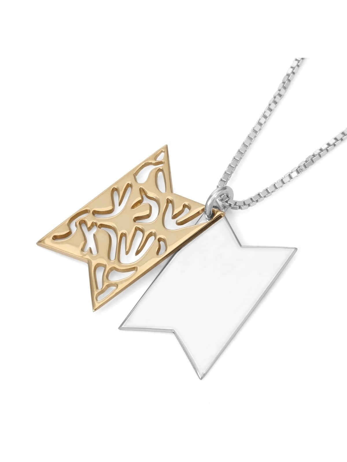 Shema Yisrael Sterling Silver and Gold Plated Star of David Necklace