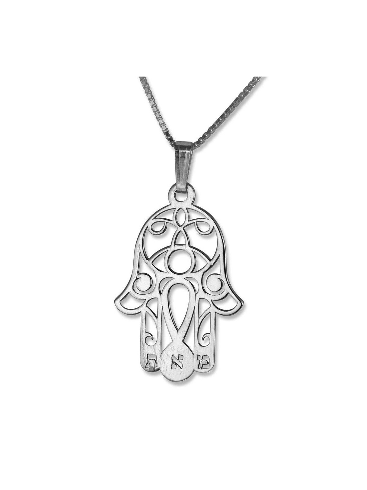 Sterling Silver / 24K Gold Plated Hamsa Necklace with Evil Eye and Heb