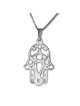 Sterling Silver / 24K Gold Plated Hamsa Necklace with Evil Eye and Heb