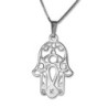Sterling Silver / 24K Gold Plated Hamsa Necklace with Evil Eye and Heb