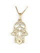 Sterling Silver / 24K Gold Plated Hamsa Necklace with Evil Eye and Heb