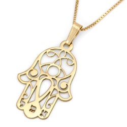 Sterling Silver / 24K Gold Plated Hamsa Necklace with Evil Eye and Heb