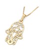 Sterling Silver / 24K Gold Plated Hamsa Necklace with Evil Eye and Heb