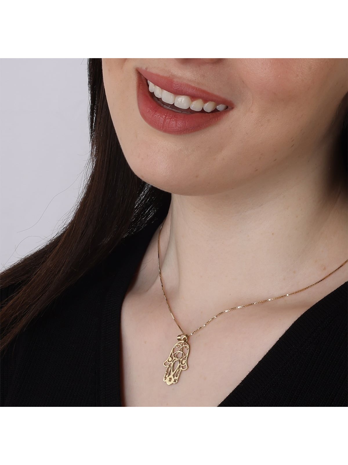 Sterling Silver / 24K Gold Plated Hamsa Necklace with Evil Eye and Heb