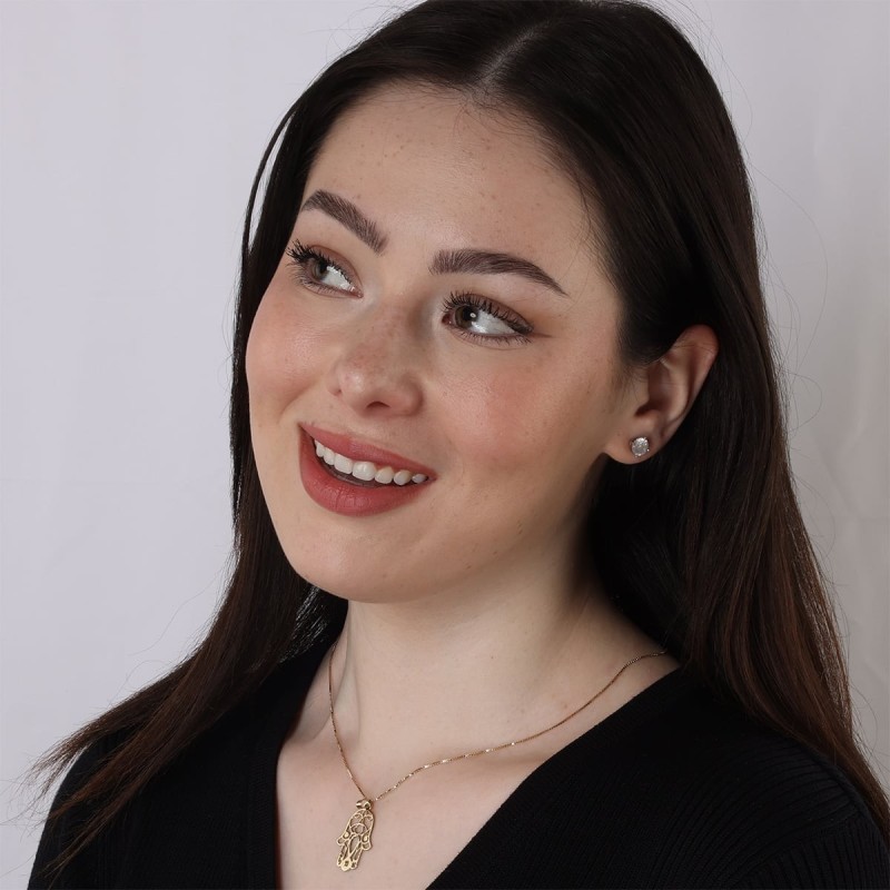 Sterling Silver / 24K Gold Plated Hamsa Necklace with Evil Eye and Heb