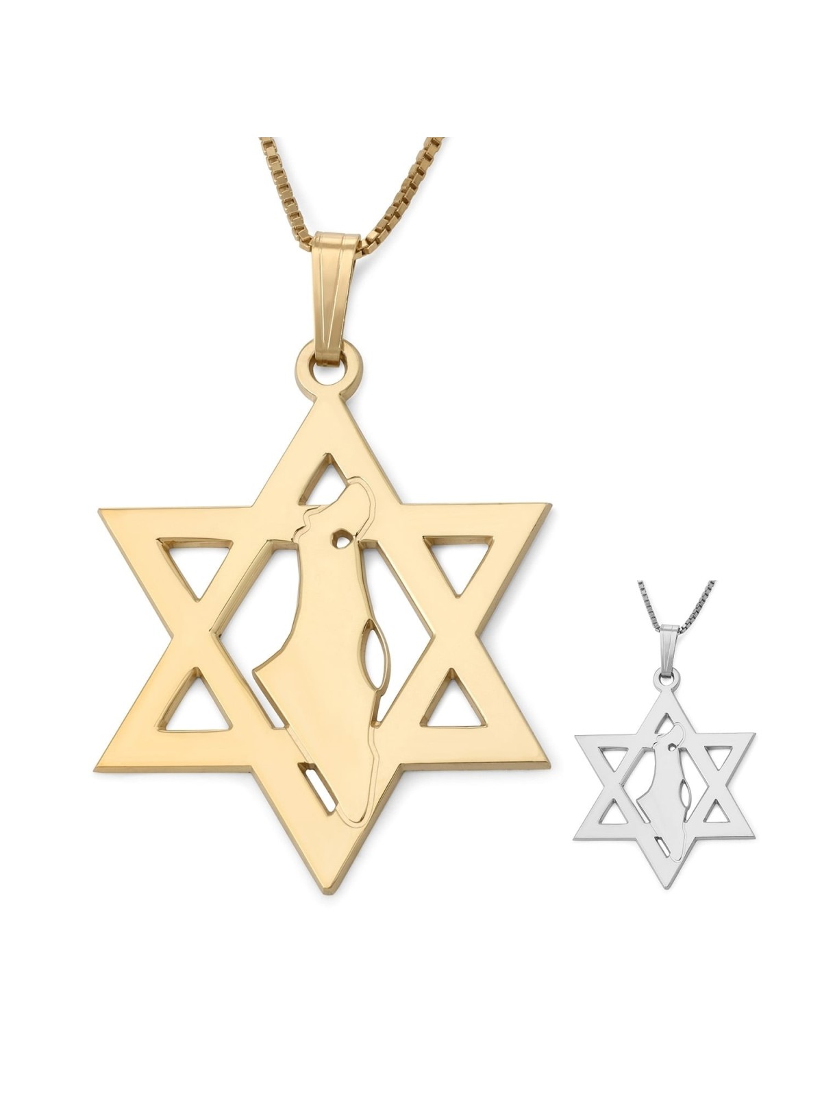 Pendentif Étoile de David avec Carte d'Israël - Optio Argent ou Plaqué Or