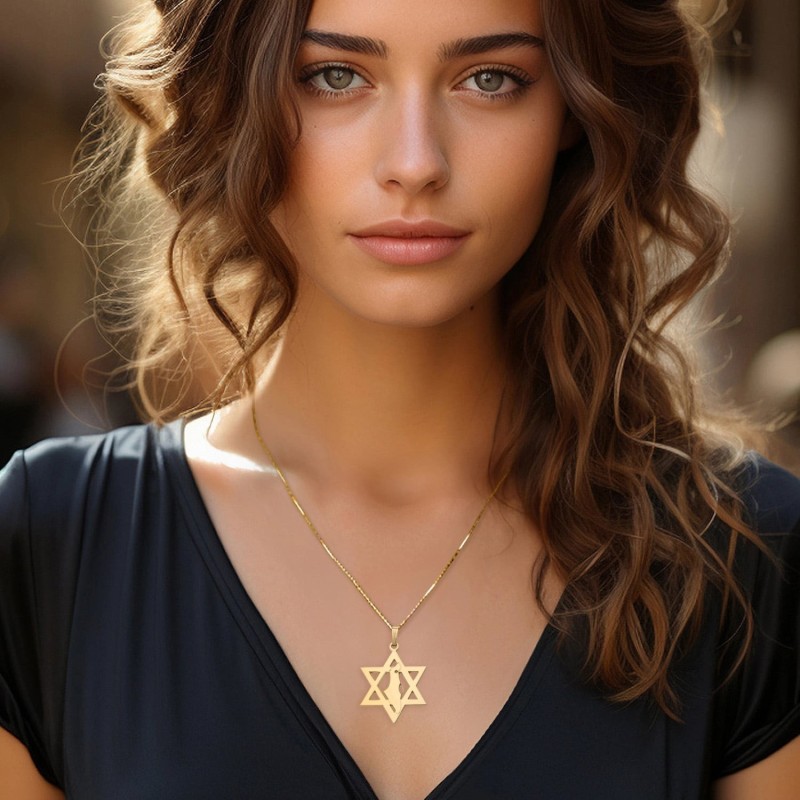 Pendentif Étoile de David avec Carte d'Israël - Optio Argent ou Plaqué Or