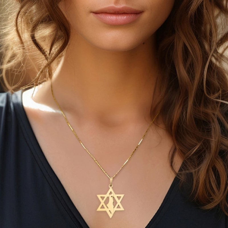 Pendentif Étoile de David avec Carte d'Israël - Optio Argent ou Plaqué Or